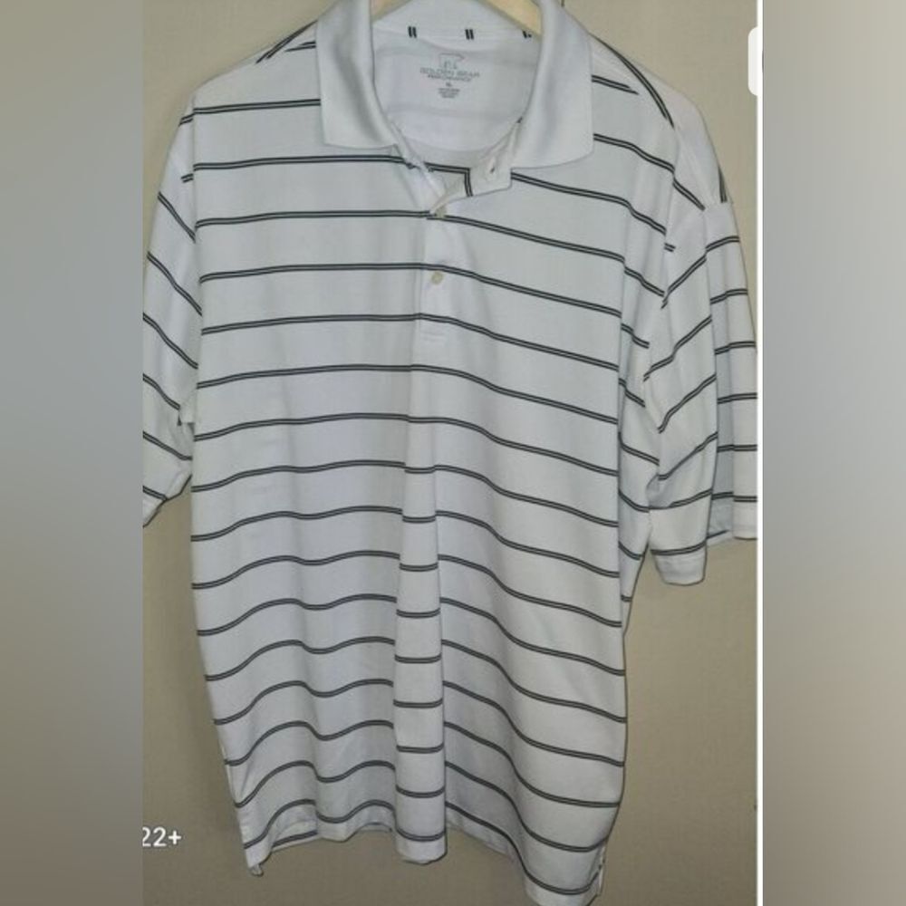 Golden Bear Performance Men's White Polo Shirt with Black Stripes
